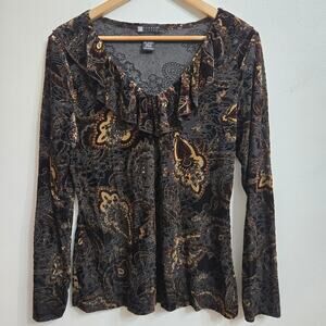 Carole Little Womens Vtg Y2K Whimsigoth Velvet Burnout Sheer Paisley Ruffle M